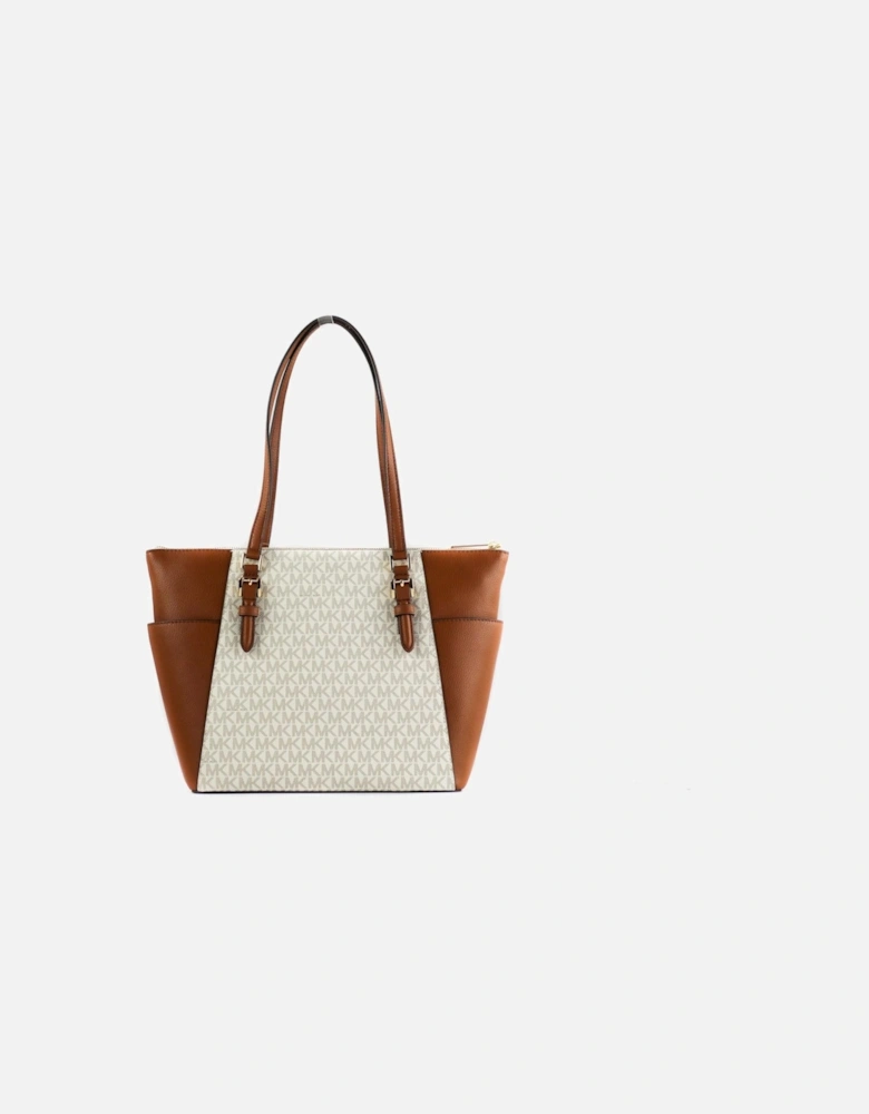 Signature Leather Large Top Zip Tote Handbag Women - Vanilla Tote Bags