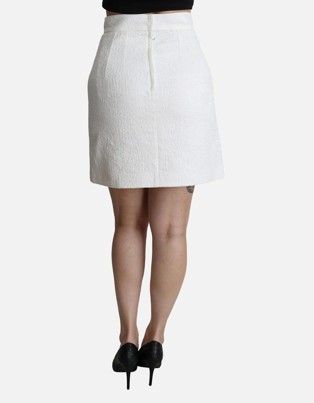 Embossed Mini Skirt Aline White Women