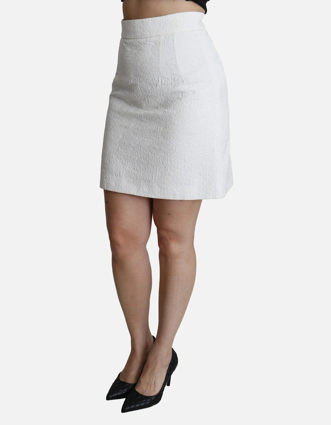 Embossed Mini Skirt Aline White Women