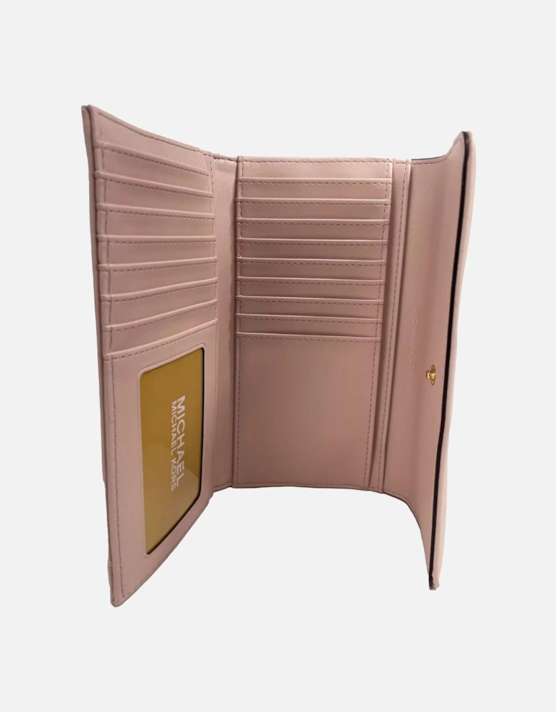 Quilted Trifold Leather Wallet with Button Closure Women - Powder