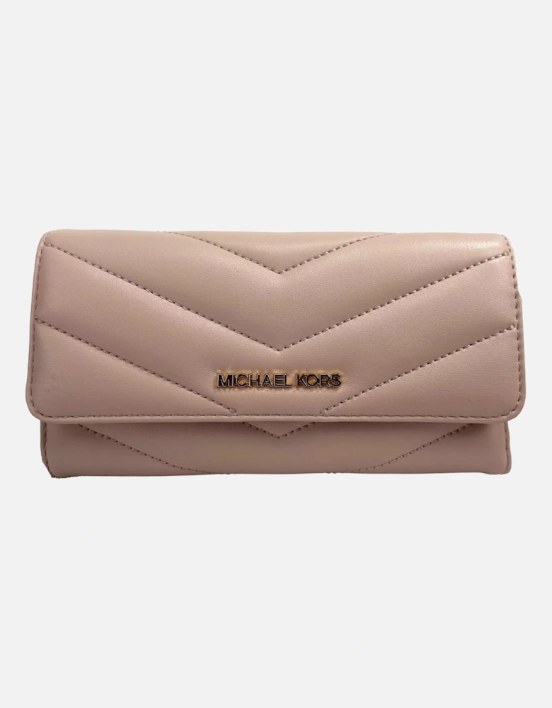 Quilted Trifold Leather Wallet with Button Closure Women - Powder