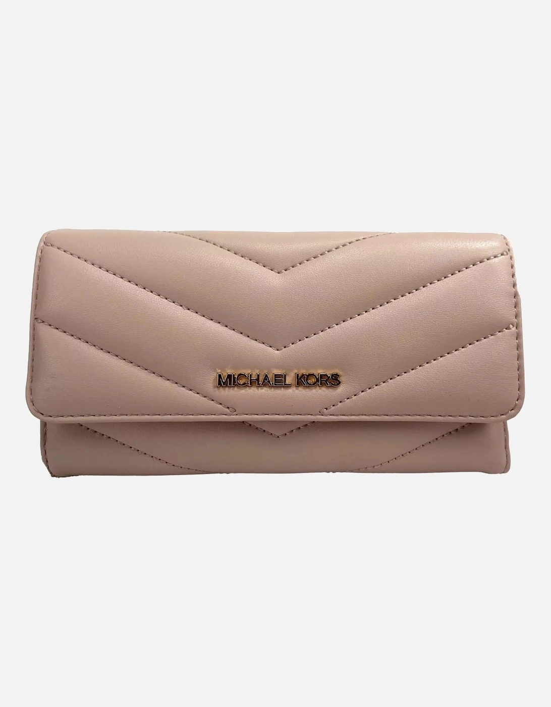 Quilted Trifold Leather Wallet with Button Closure Women - Powder, 4 of 3
