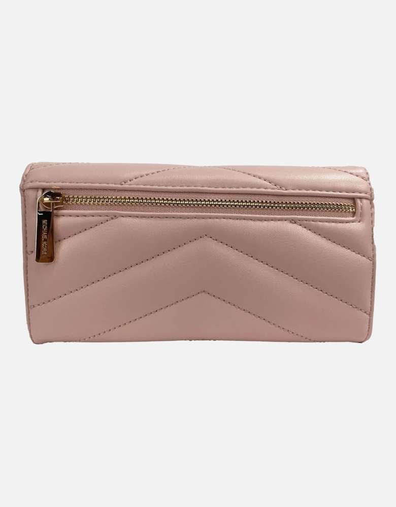 Quilted Trifold Leather Wallet with Button Closure Women - Powder