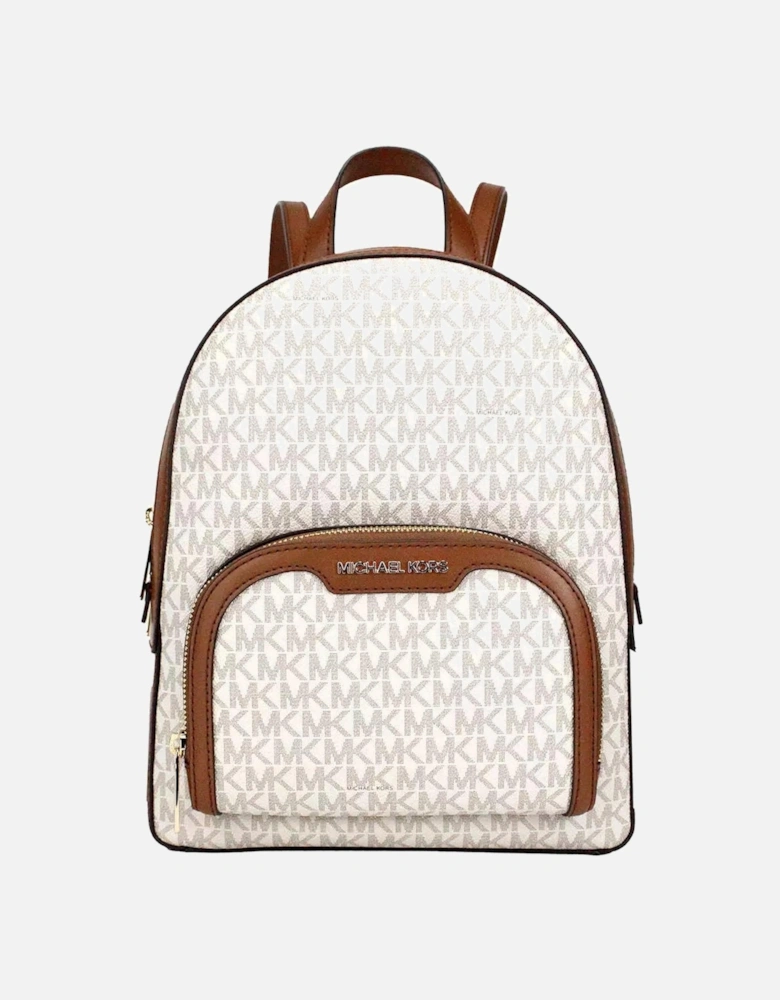 Pebbled Leather Medium Zip Pocket Backpack Women - Vanilla