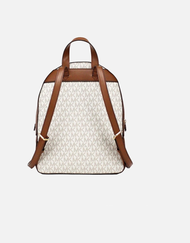 Pebbled Leather Medium Zip Pocket Backpack Women - Vanilla