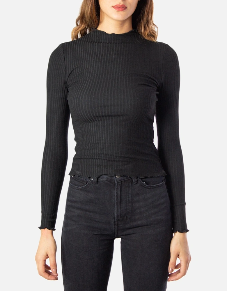 Ribbed Mock Neck Top Long Sleeve Women - Black Knitwear