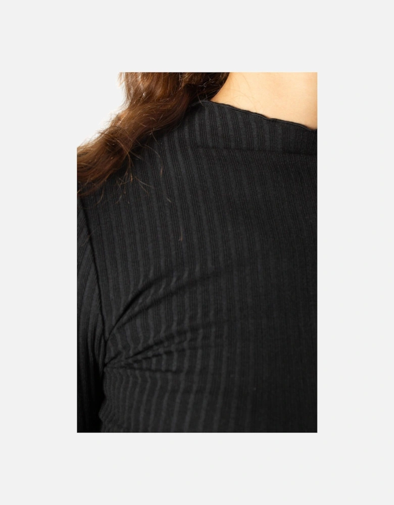 Ribbed Mock Neck Top Long Sleeve Women - Black Knitwear