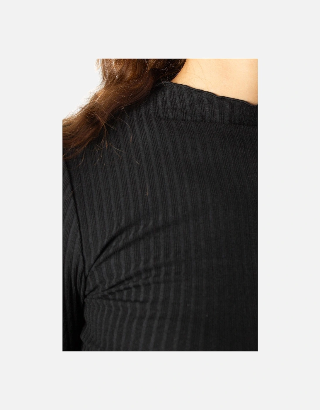 Ribbed Mock Neck Top Long Sleeve Women - Black Knitwear