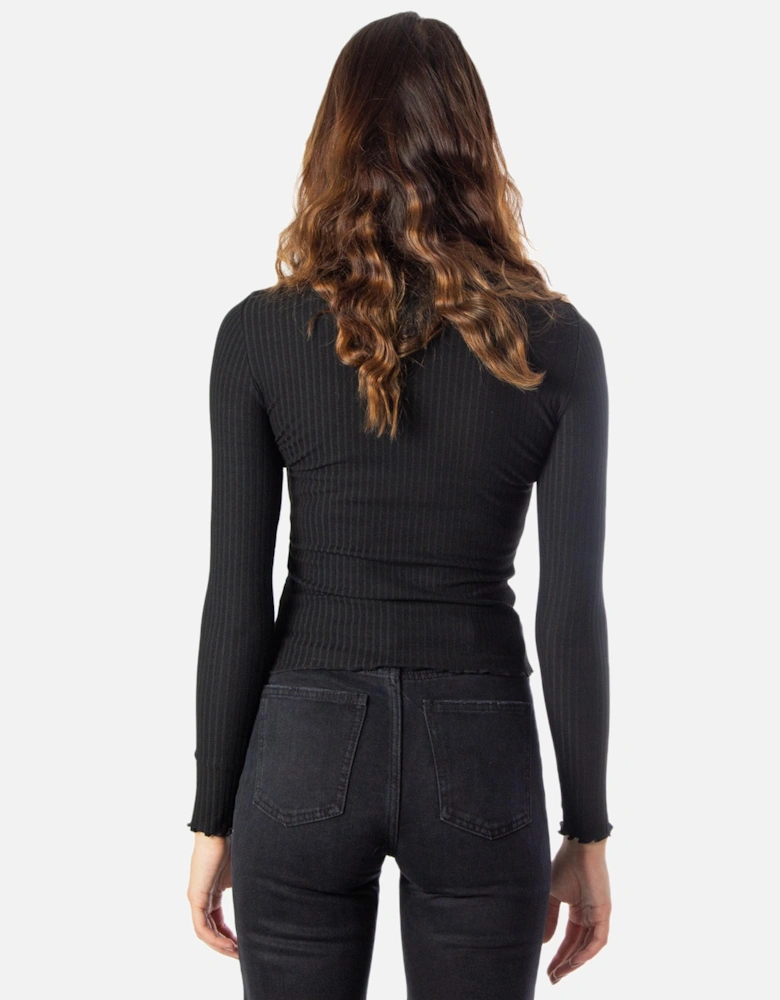 Ribbed Mock Neck Top Long Sleeve Women - Black Knitwear