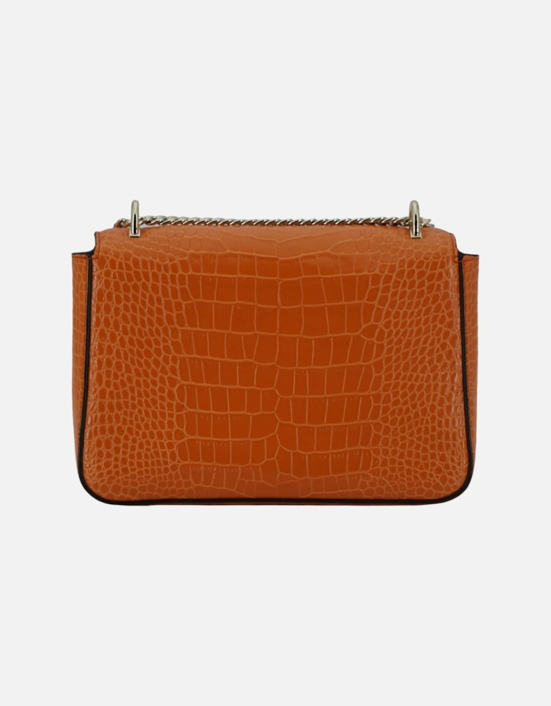 Croc Embossed Leather Shoulder Bag with Chain Strap and Gold Toned