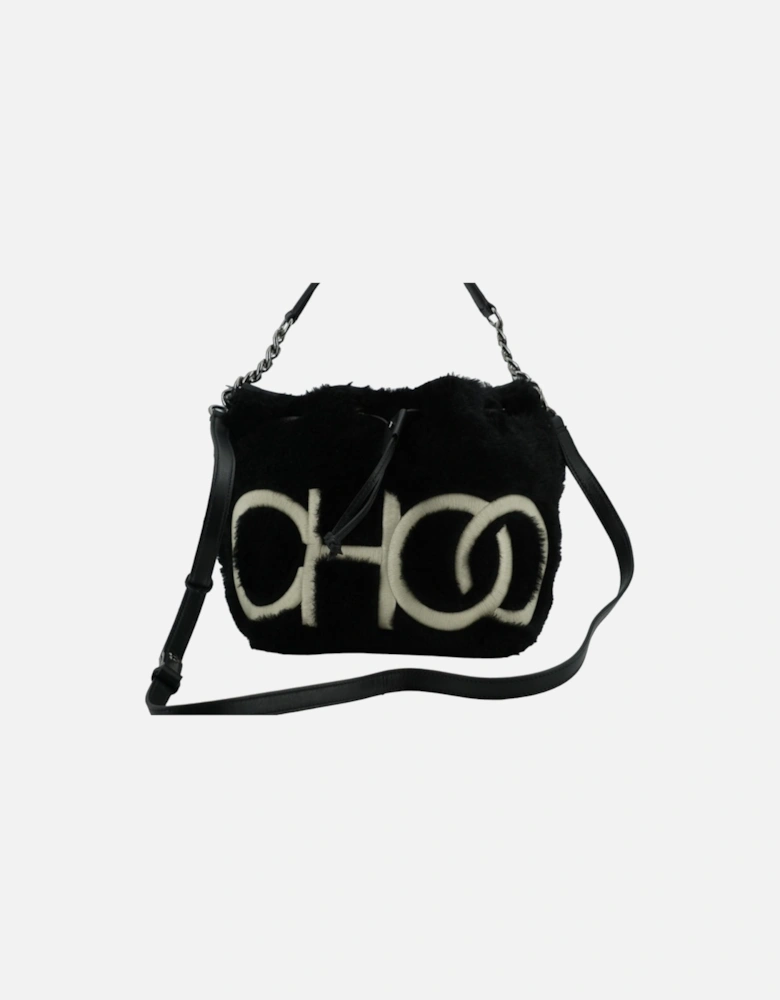 Leather and Fabric Top Handle Shoulder Bag with Chain Strap and Logo