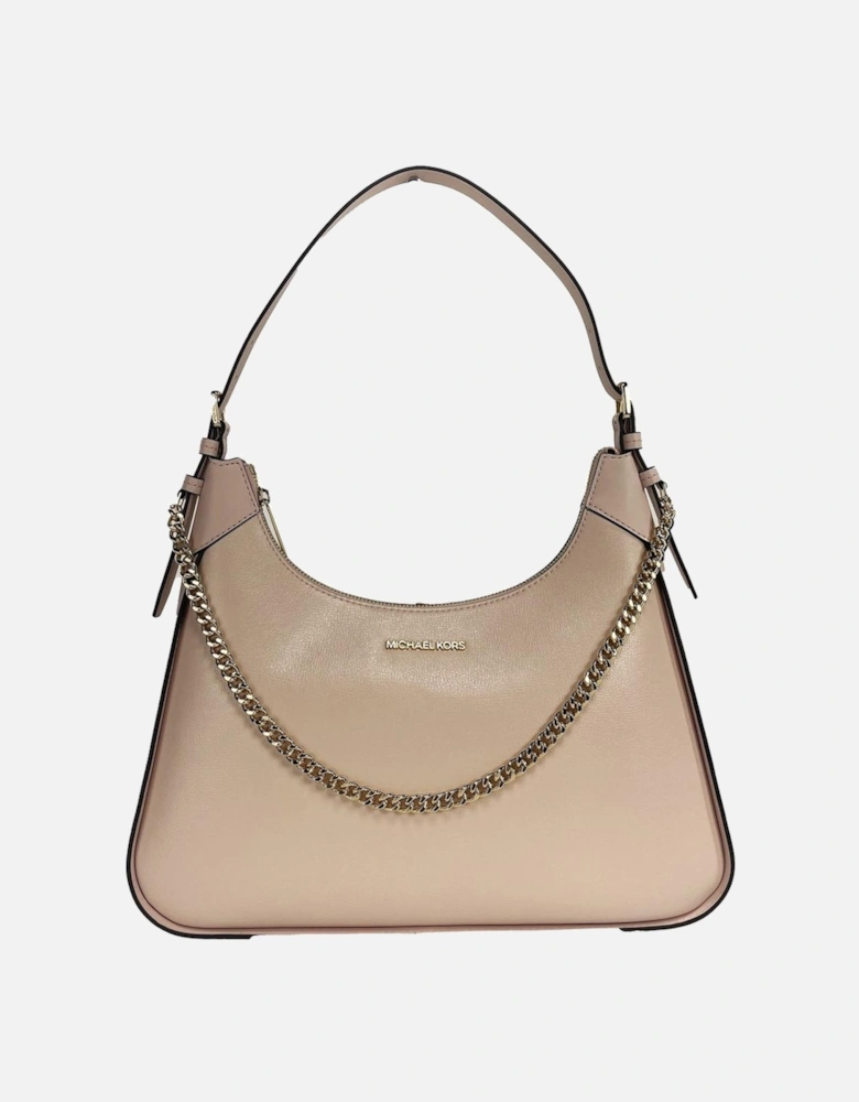 Smooth Leather Chain Shoulder Bag with Inner Pocket and Zip Closure