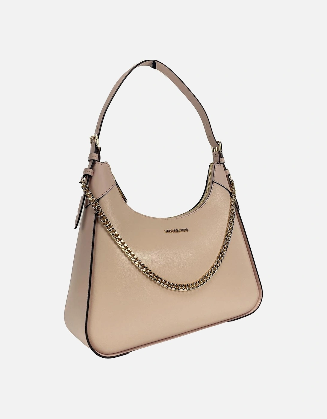 Smooth Leather Chain Shoulder Bag with Inner Pocket and Zip Closure