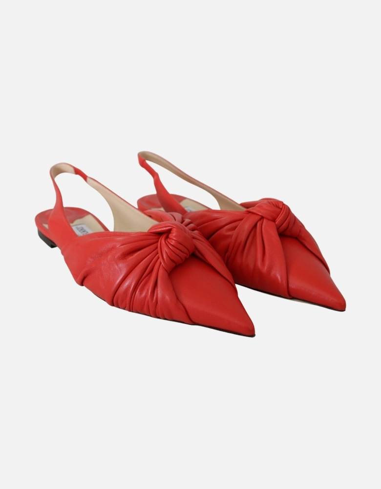 Knot Slingback Ballerinas Red Leather Slingbacks Women Flats