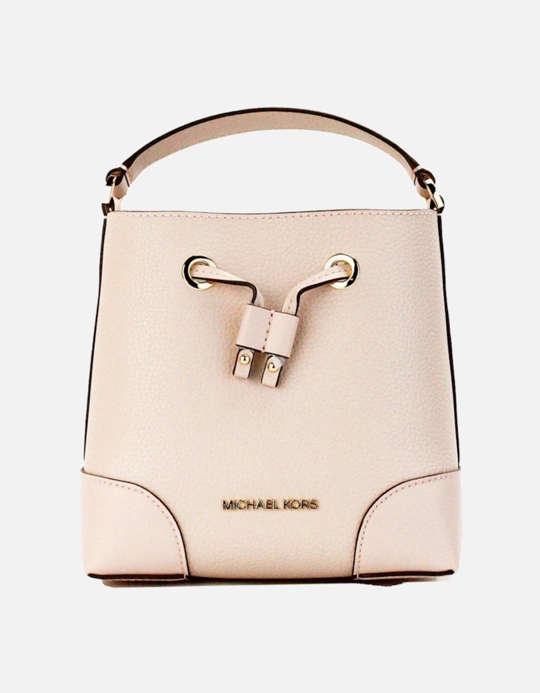 Small Pebbled Leather Bucket Handbag with Drawstring Closure Women -