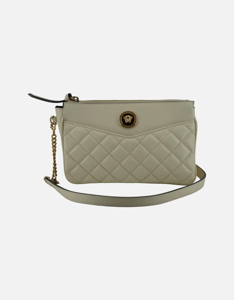 White Lamb Leather Pouch Crossbody Bag with Medusa Head Logo Women