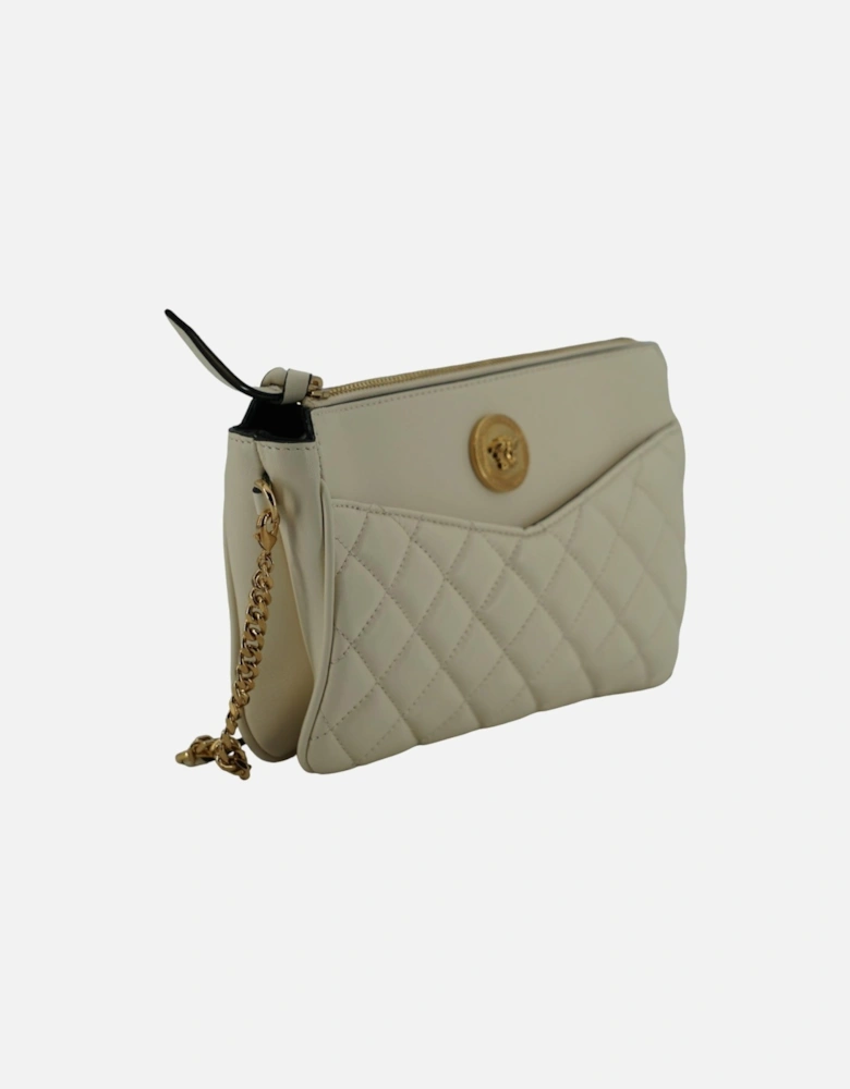 White Lamb Leather Pouch Crossbody Bag with Medusa Head Logo Women