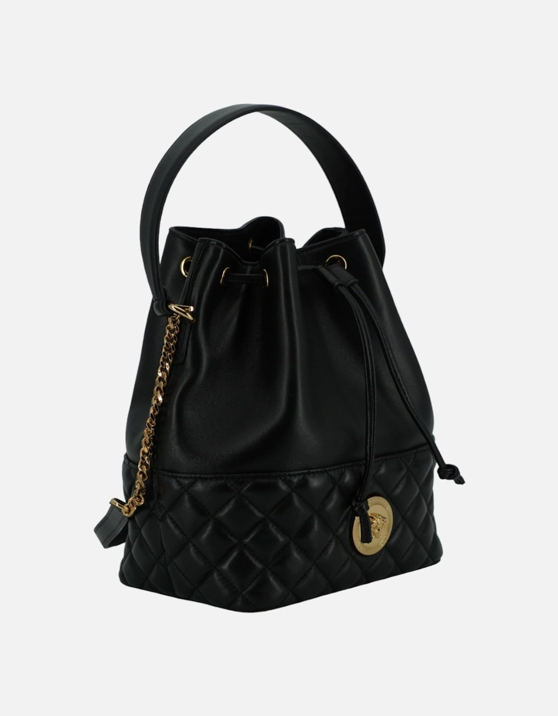 Black Lamb Leather Bucket Shoulder Bag with Medusa Logo Women