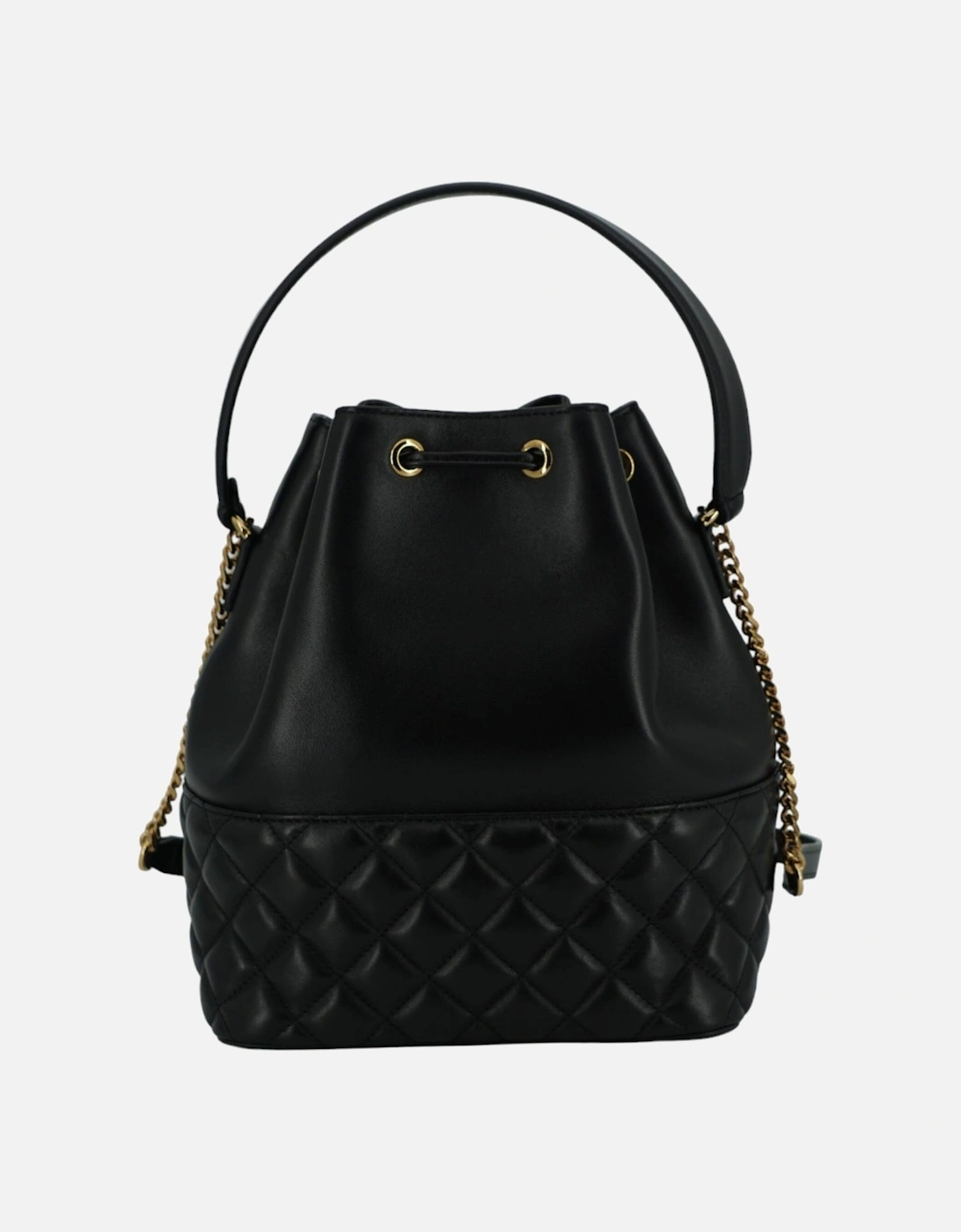 Black Lamb Leather Bucket Shoulder Bag with Medusa Logo Women