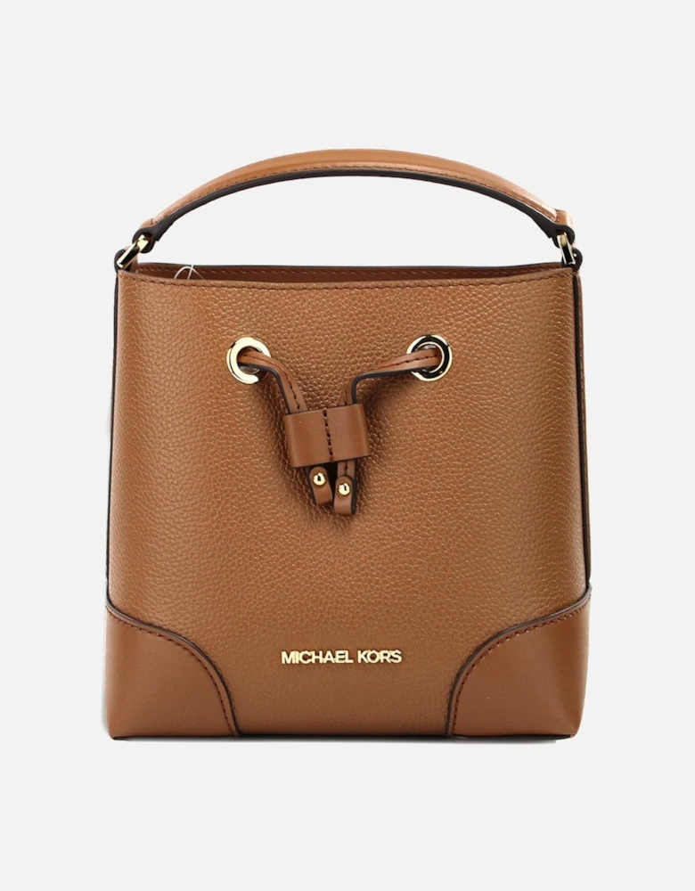 Small Leather Drawstring Handbag with Logo Accent Women - Luggage