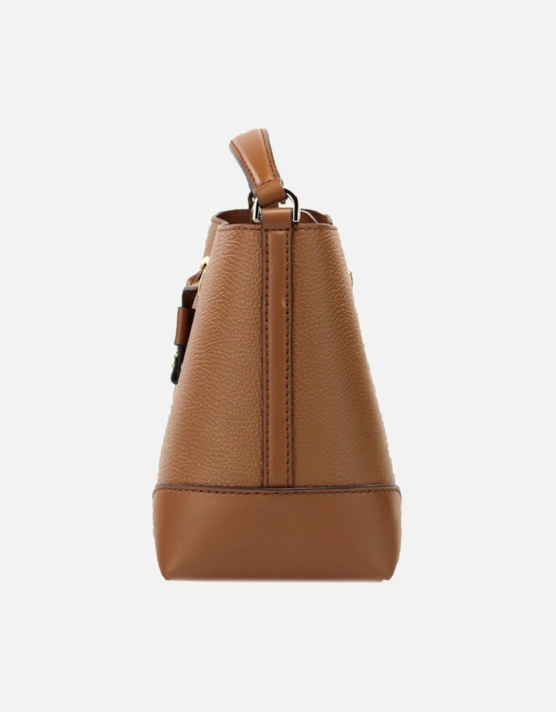 Small Leather Drawstring Handbag with Logo Accent Women - Luggage