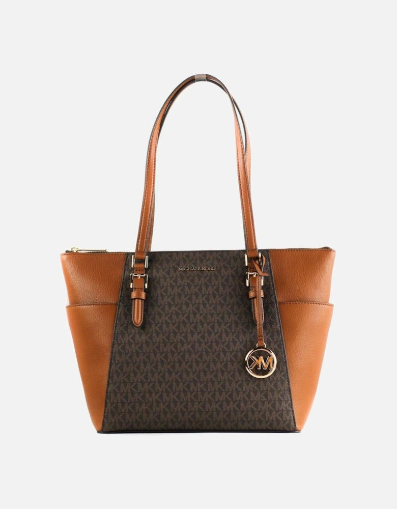 Charlotte Handbag Tote with MK Logo Charm Women - Brown Tote Bags