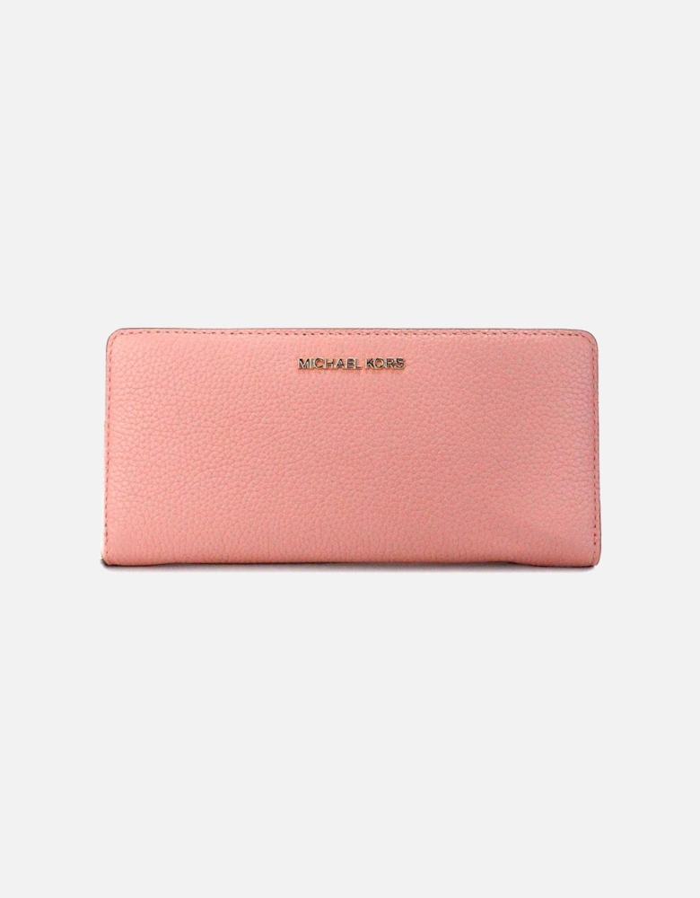 Pebbled Leather Continental Clutch with Logo Plate & Wristlet Strap