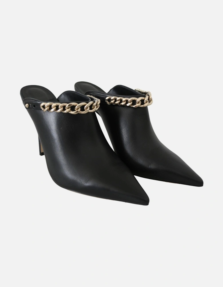 Chain Leather Mules High Heel Pointed Toe Women - Black Pumps