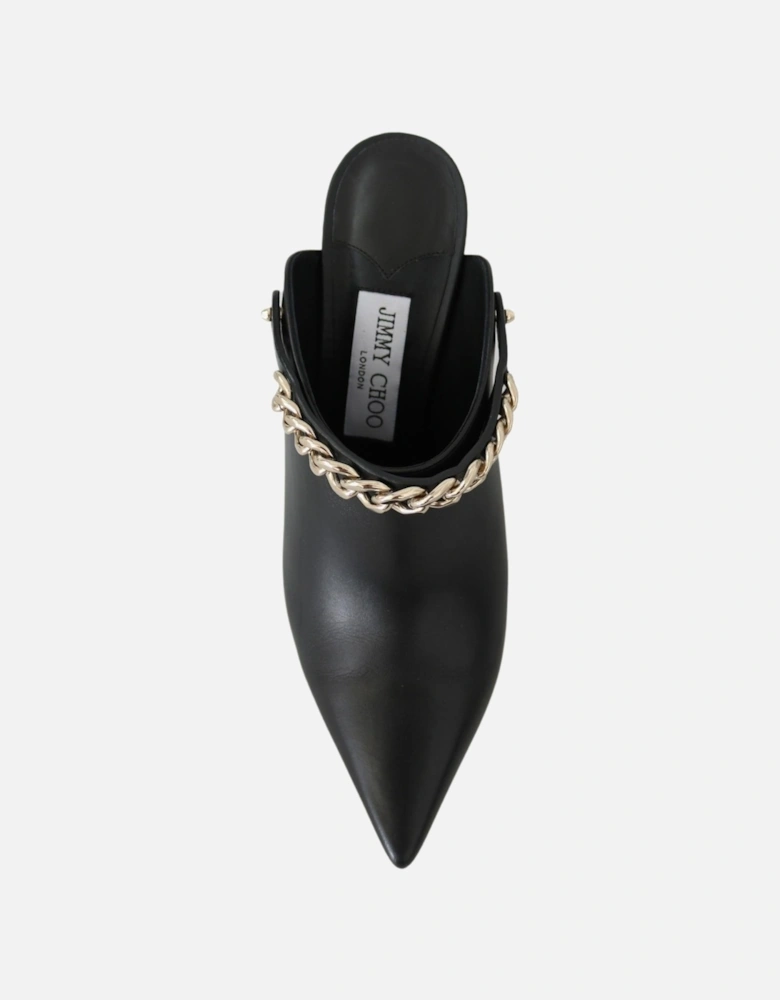 Chain Leather Mules High Heel Pointed Toe Women - Black Pumps