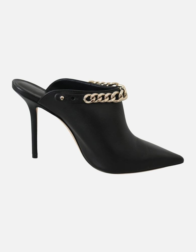 Chain Leather Mules High Heel Pointed Toe Women - Black Pumps