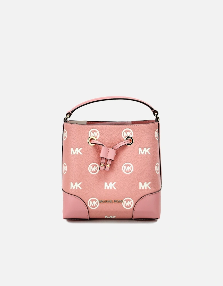 Embossed Leather Bucket Handbag with Drawstring Closure Women - The