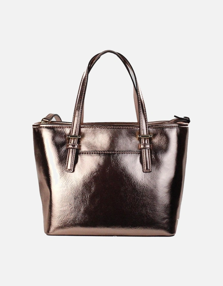 Metallic Leather Tote Bag with Multiple Pockets and Handles Women -