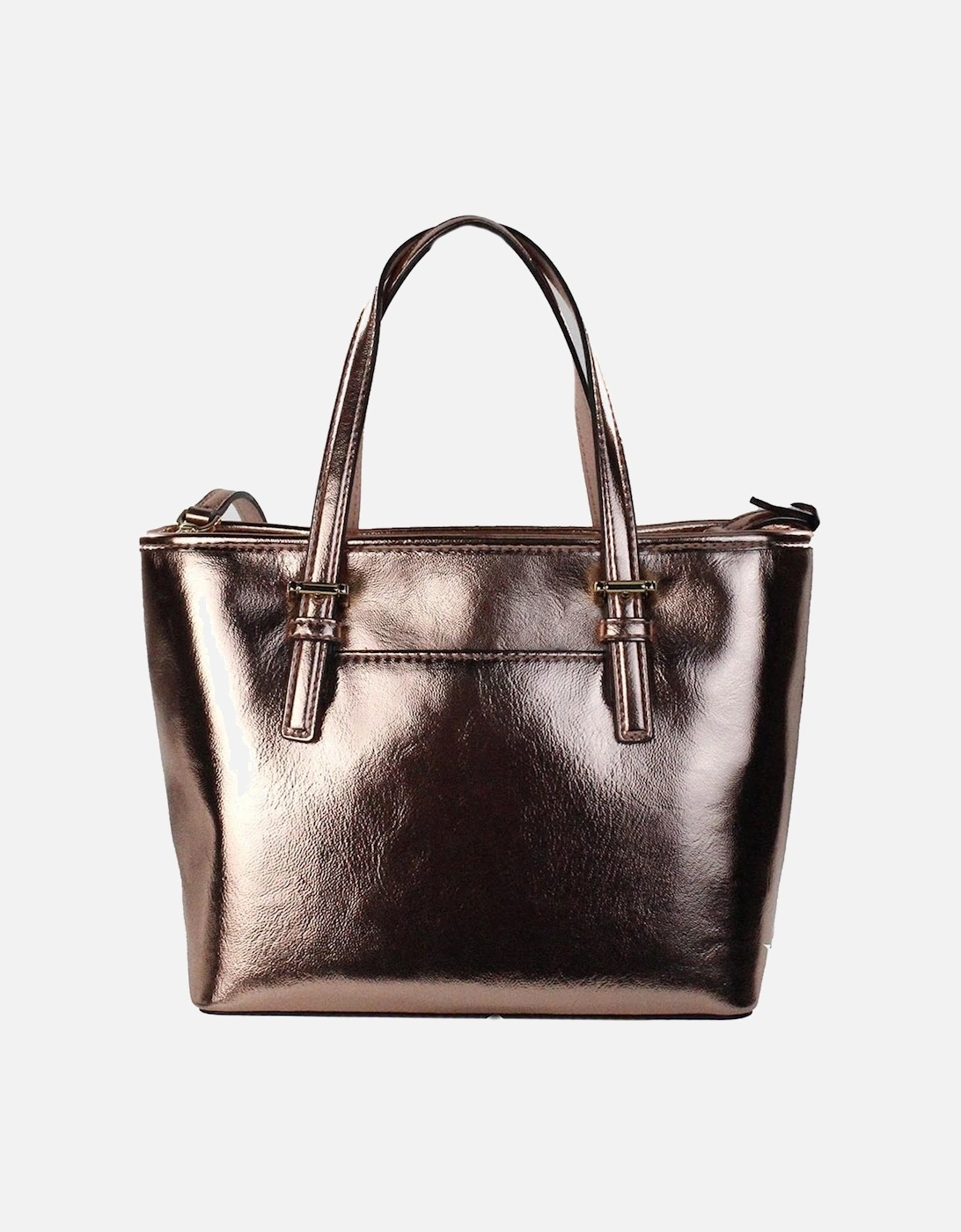 Metallic Leather Tote Bag with Multiple Pockets and Handles Women -