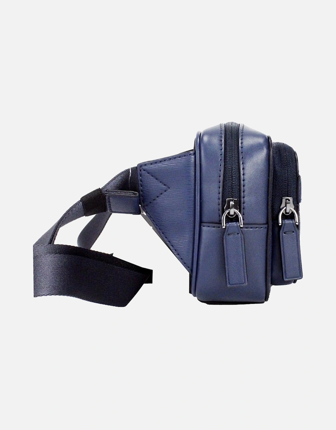 Double Zip Leather Belt Bag with Adjustable Strap Women - Navy Blue.