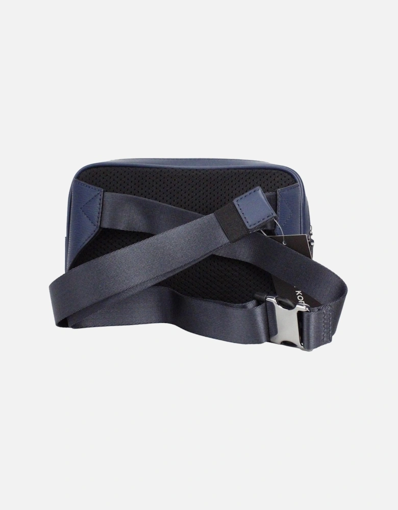 Double Zip Leather Belt Bag with Adjustable Strap Women - Navy Blue.