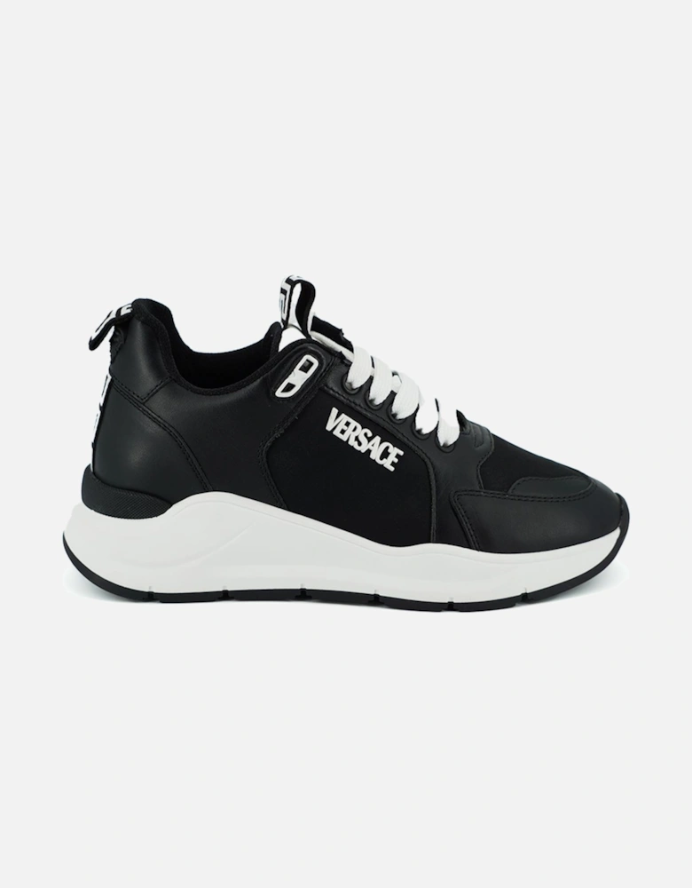 Black and White Calf Leather Sneakers with Medusa Logo Detail Women