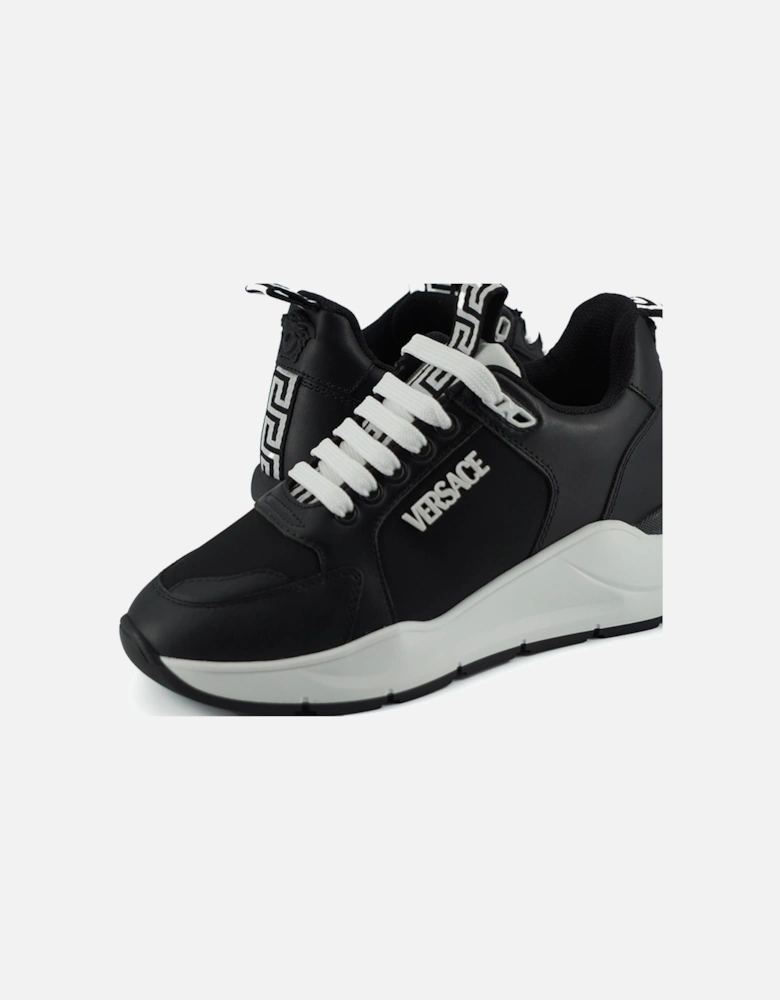 Black and White Calf Leather Sneakers with Medusa Logo Detail Women