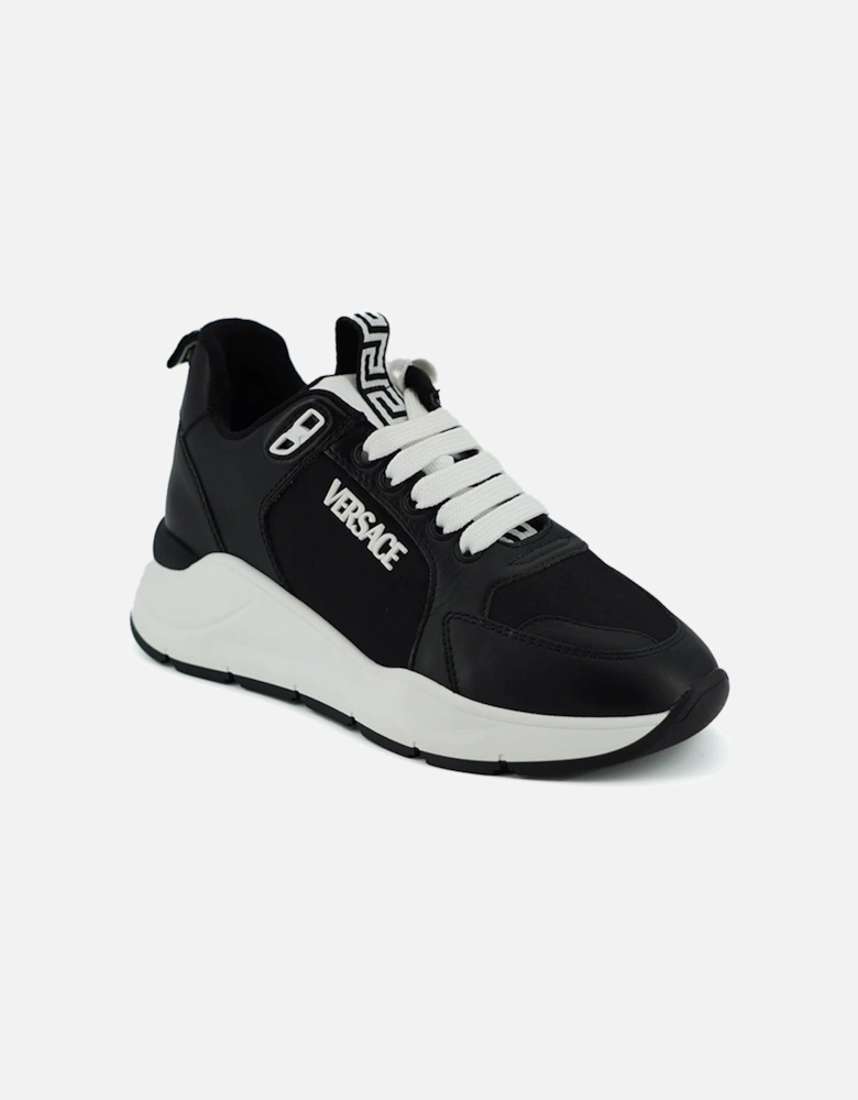 Black and White Calf Leather Sneakers with Medusa Logo Detail Women