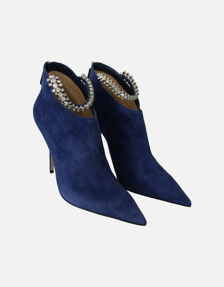 Crystal Strap Heeled Boots Women - Blue