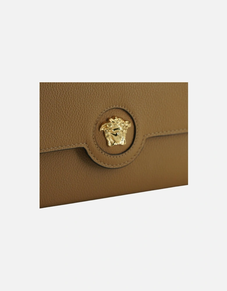 Medusa Head Logo Brown Calf Leather Wallet with Gold-Tone Hardware.
