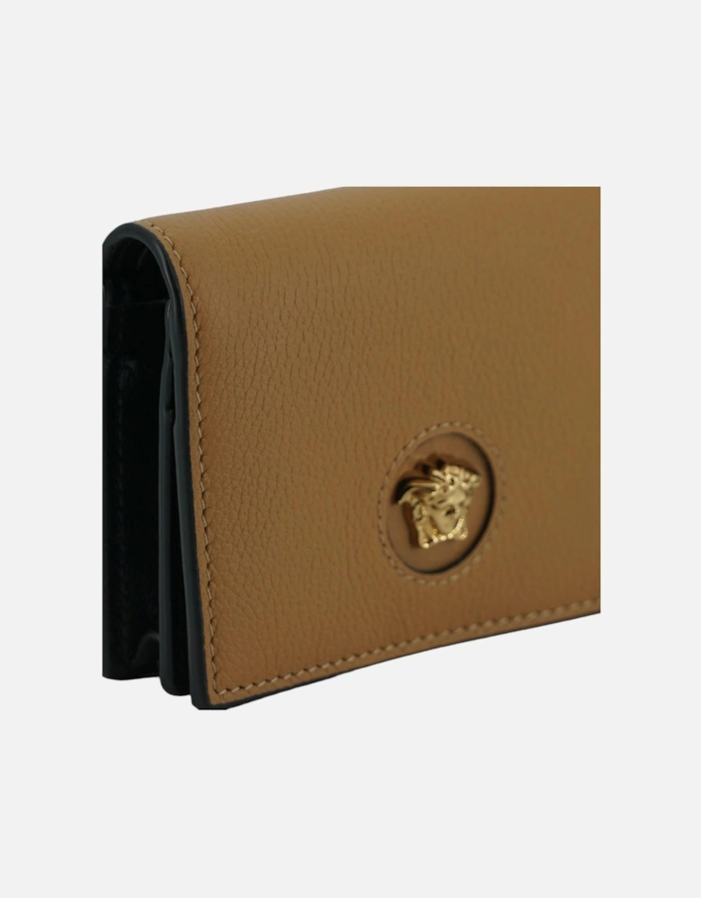 Compact Calf Leather Wallet with Medusa Logo Detail Women - Brown
