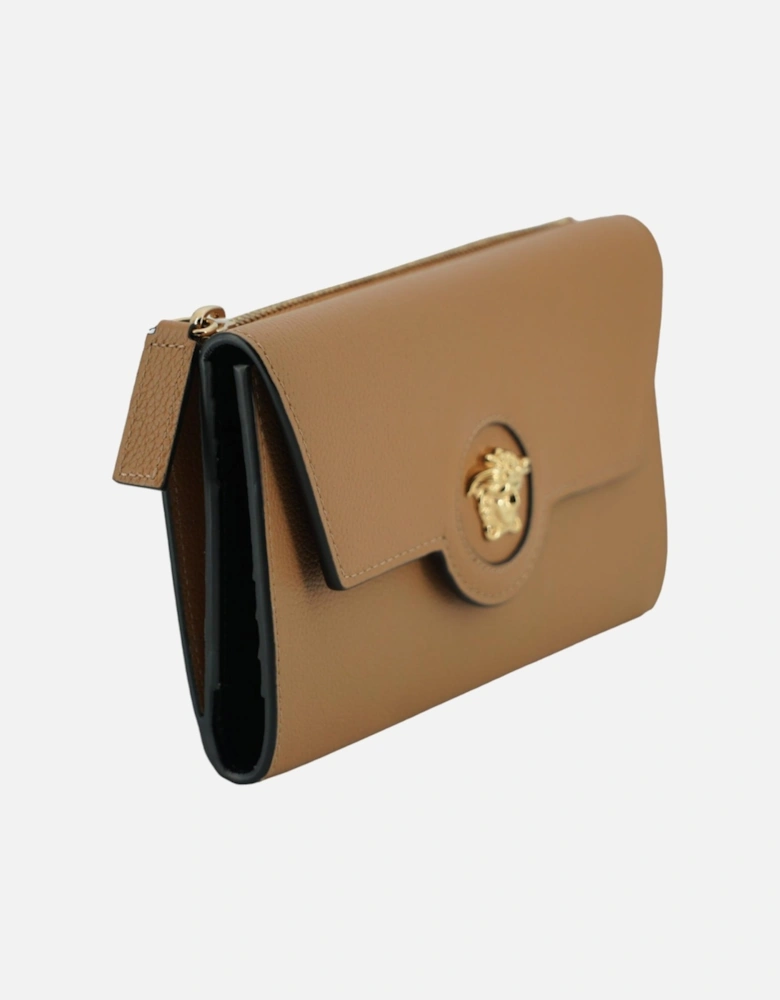 Medusa Head Logo Brown Calf Leather Wallet with Gold-Tone Hardware.