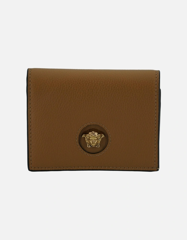 Compact Calf Leather Wallet with Medusa Logo Detail Women - Brown
