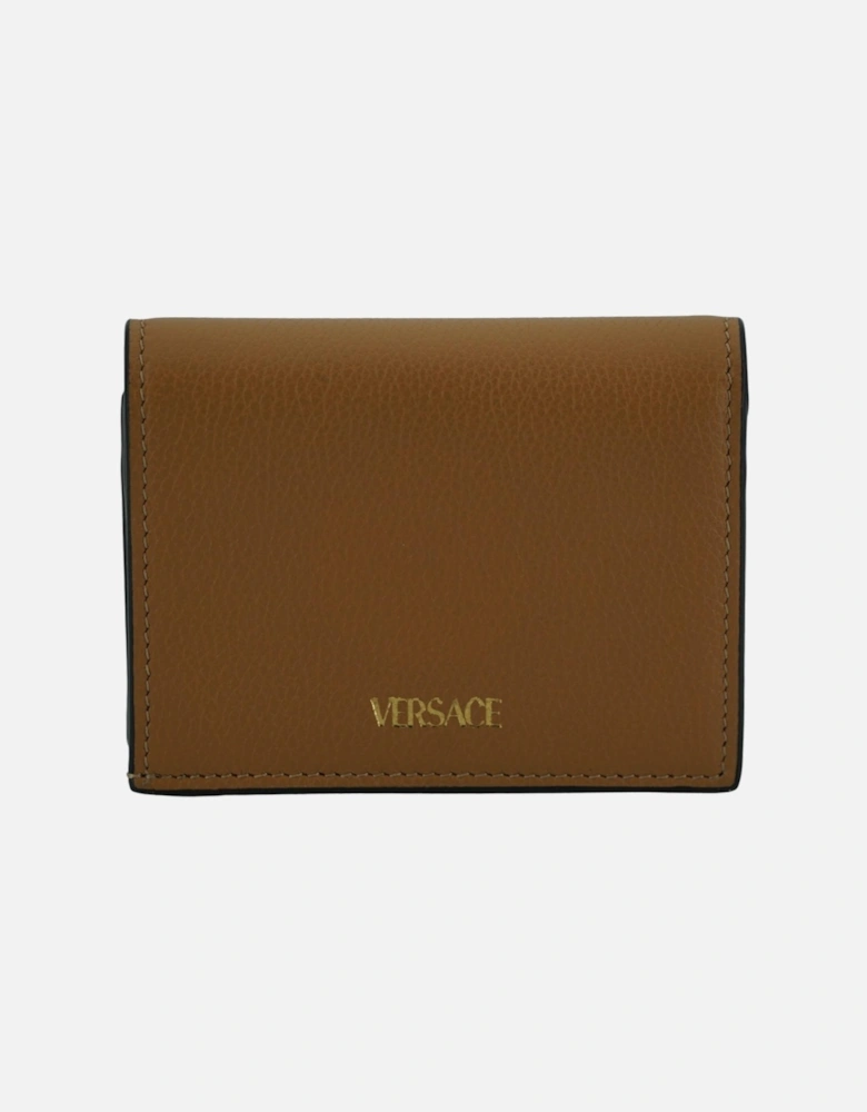 Compact Calf Leather Wallet with Medusa Logo Detail Women - Brown