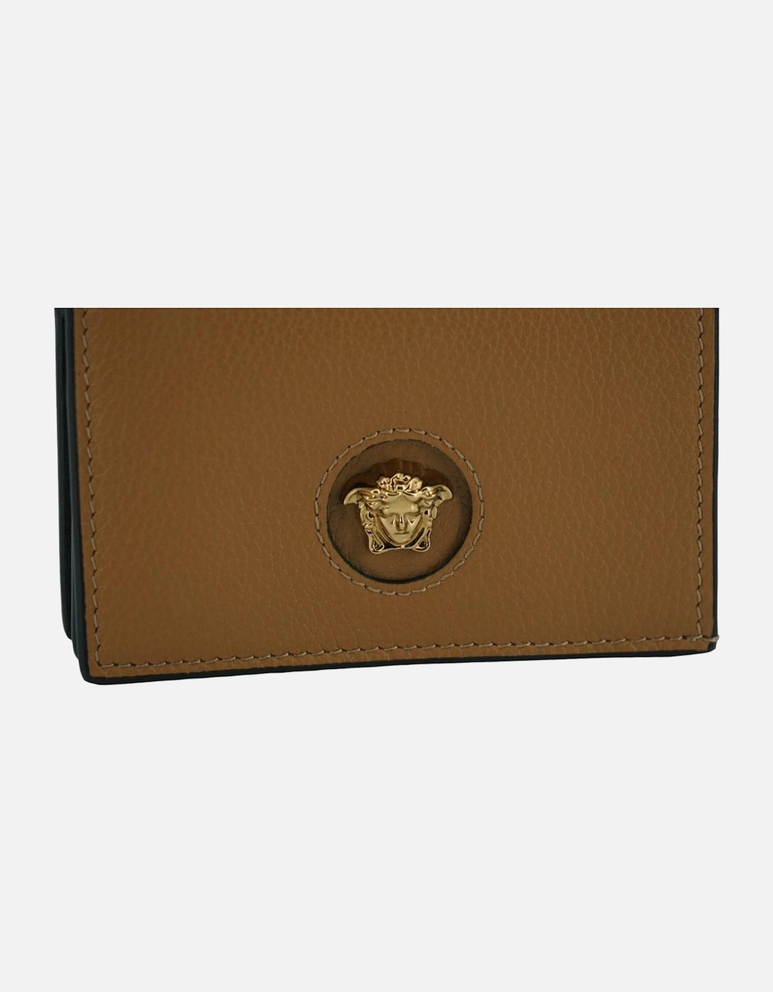 Compact Calf Leather Wallet with Medusa Logo Detail Women - Brown