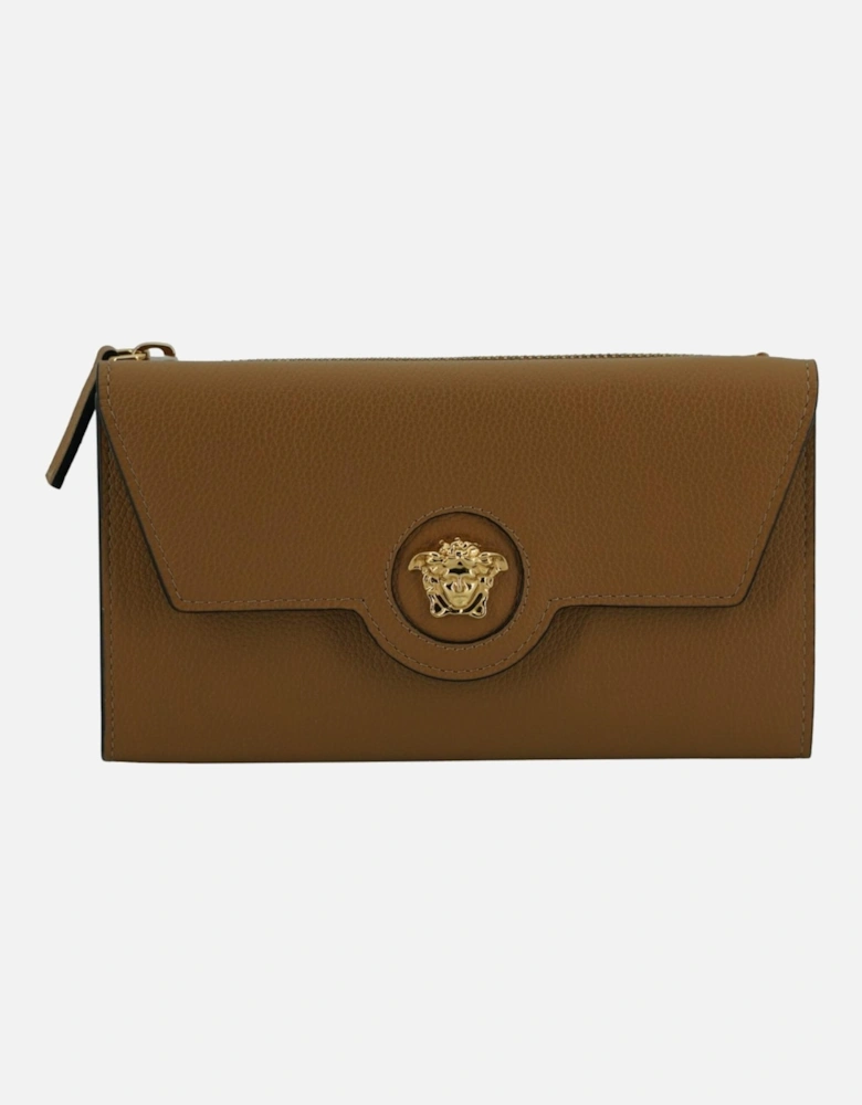 Medusa Head Logo Brown Calf Leather Wallet with Gold-Tone Hardware.