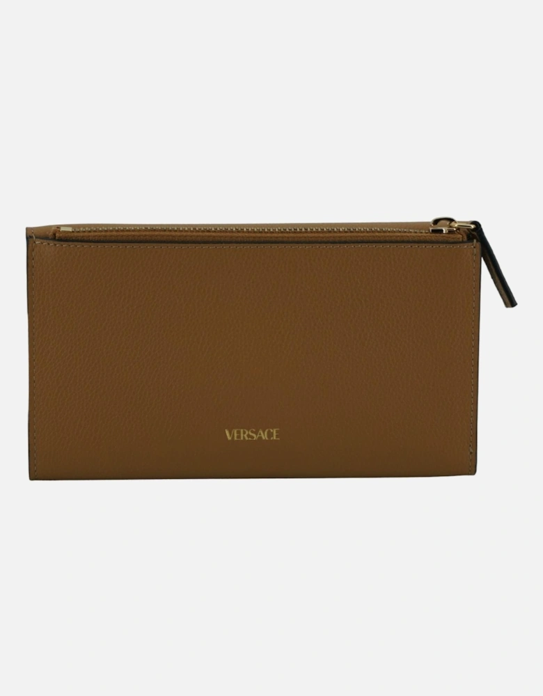 Medusa Head Logo Brown Calf Leather Wallet with Gold-Tone Hardware.