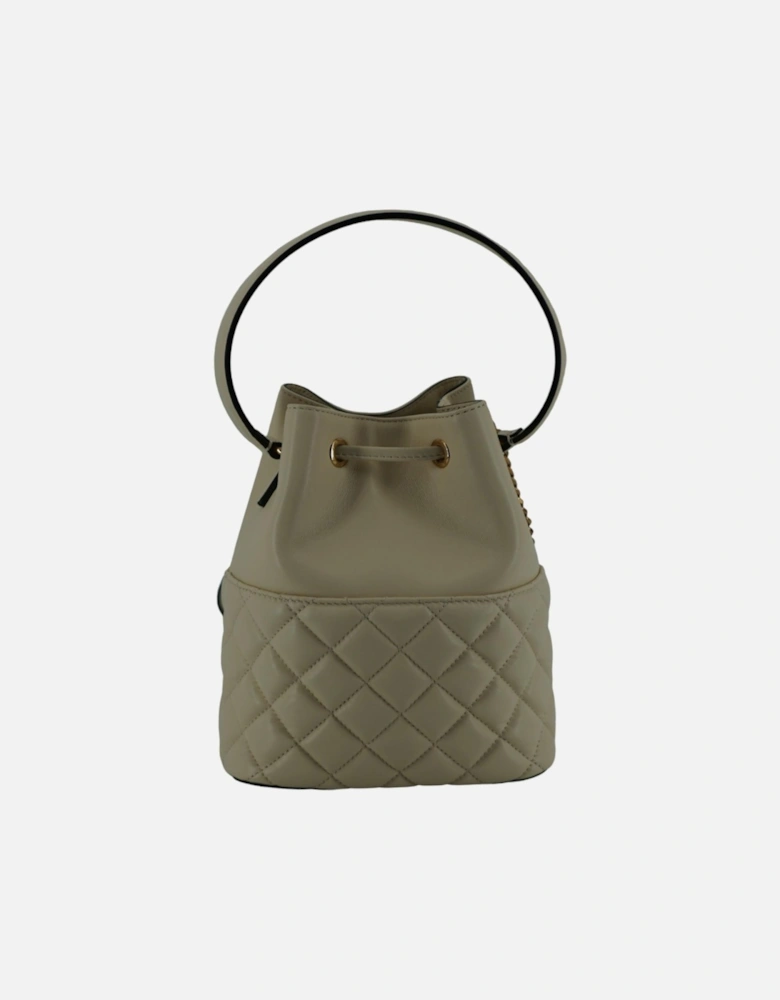 Small White Lamb Leather Bucket Shoulder Bag with Medusa Head Logo