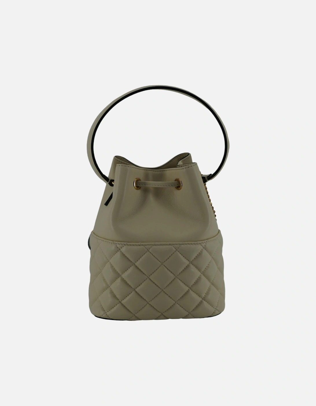 Small White Lamb Leather Bucket Shoulder Bag with Medusa Head Logo