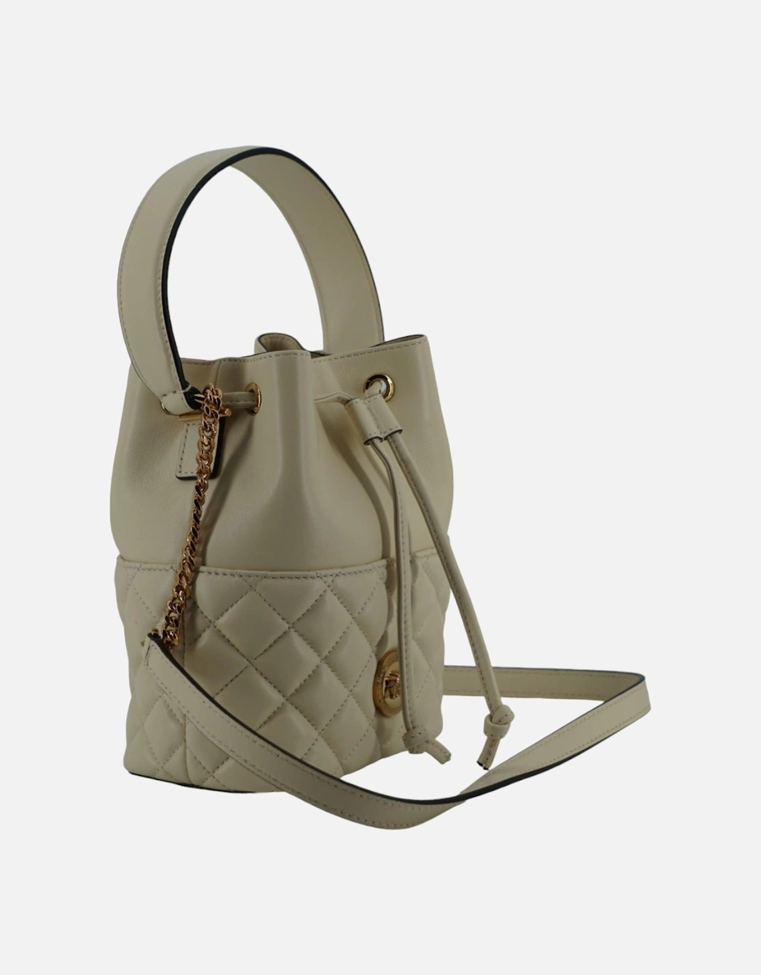 Small White Lamb Leather Bucket Shoulder Bag with Medusa Head Logo